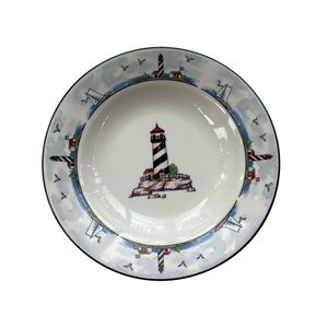 Totally Today Coastal Lighthouse Seaside White 8 in Round Bowl Raised Edge Plate
